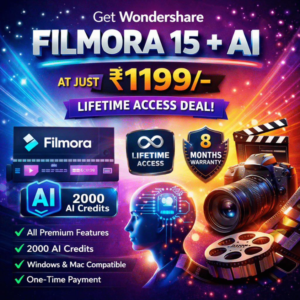 Get Wondershare Filmora 15 + AI at Just ₹1199 – Lifetime Access Deal